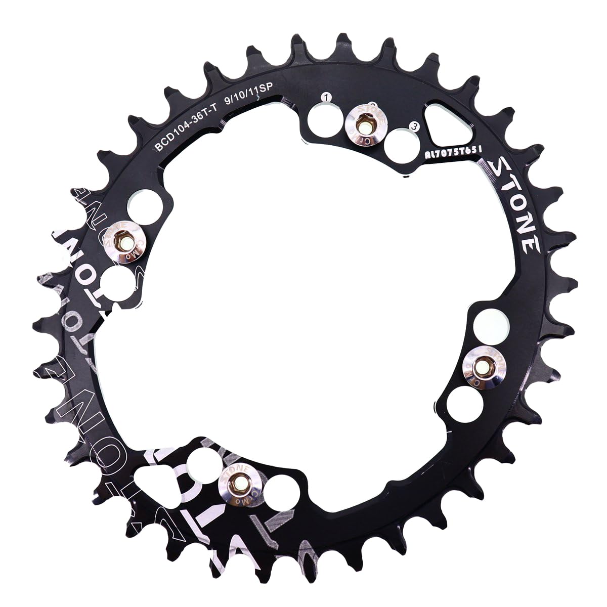 STONE - Round/Oval Chainring for MTB Bike 4 Screws 104BCD Single Plate CNC Aluminum Aleris 7075-T651 32T | 34T | 36T (Oval,34T)