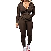 PINSV Women Two Piece Outfits Workout Sets Bodycon Tracksuit Long Sleeve Zip Up Hoodie Jacket Jogger Matching Sweat Pants Set