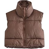 Athlisan Womens Cropped Puffer Vest Zip Up Stand Collar Sleeveless Padded Crop Vests