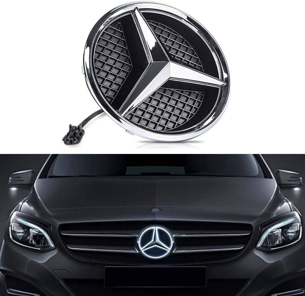 DIYcarhome LED Emblem Car Logo Grid LED Grille Badge Front Light White Illuminated for Mercedes Benz 2013-2015 A B C E R GLK ML GL CLA CLS Class Series - Drive Brighter Not Transparent Grid