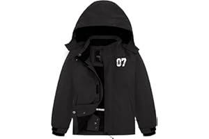 FREE SOLDIER Boys Girls Waterproof Ski Jacket Fleece Lined Warm Winter Snow Coat Kids Winter Jacket with Detachable Hood