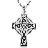 Midir&Etain Celtic Cross Necklace 925 Sterling Silver Cross Pendant Necklace Celtic Viking Irish Jewelry Religious Protective Gift for Men Women