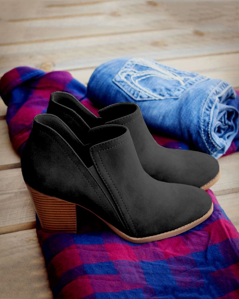 Womens Fall Cutout Ankle Boots Block Chunky Stacked Heel Slip On Fall Western Booties - Image 3