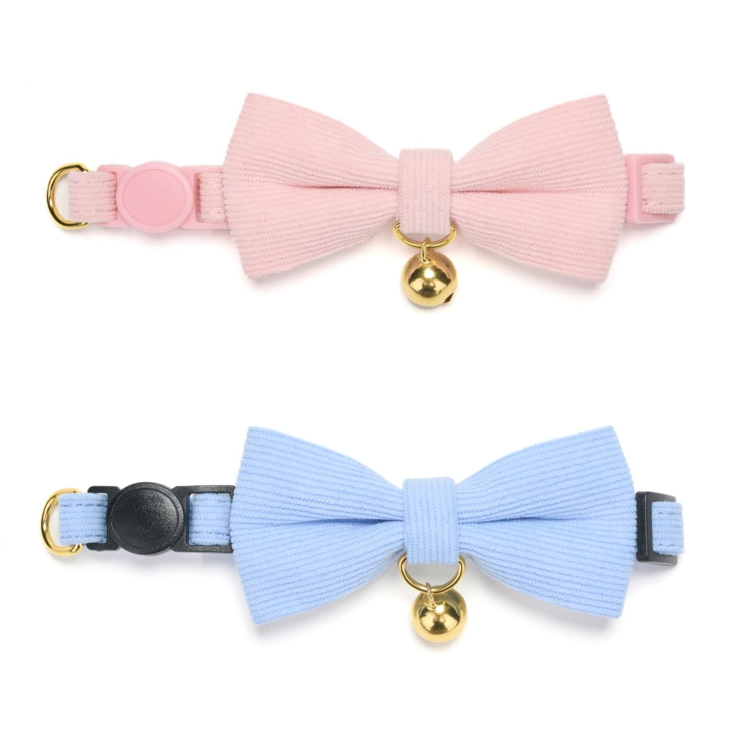 Cute Cat Collars With Bow,Quick Release Safty Buckle with Bells,Soft and Comfy Cordoroy Material in Pink and Blue Pack of 2 — image 1
