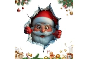 GENERIC 3D Wall Breaking Santa Claus Sticker, Christmas Creative Wall Sticker with Realistic Breaking Wall Effect, Fun 3D Christmas Santa Claus Sticker for Door, Windows, Refrigerator and Furniture (A)