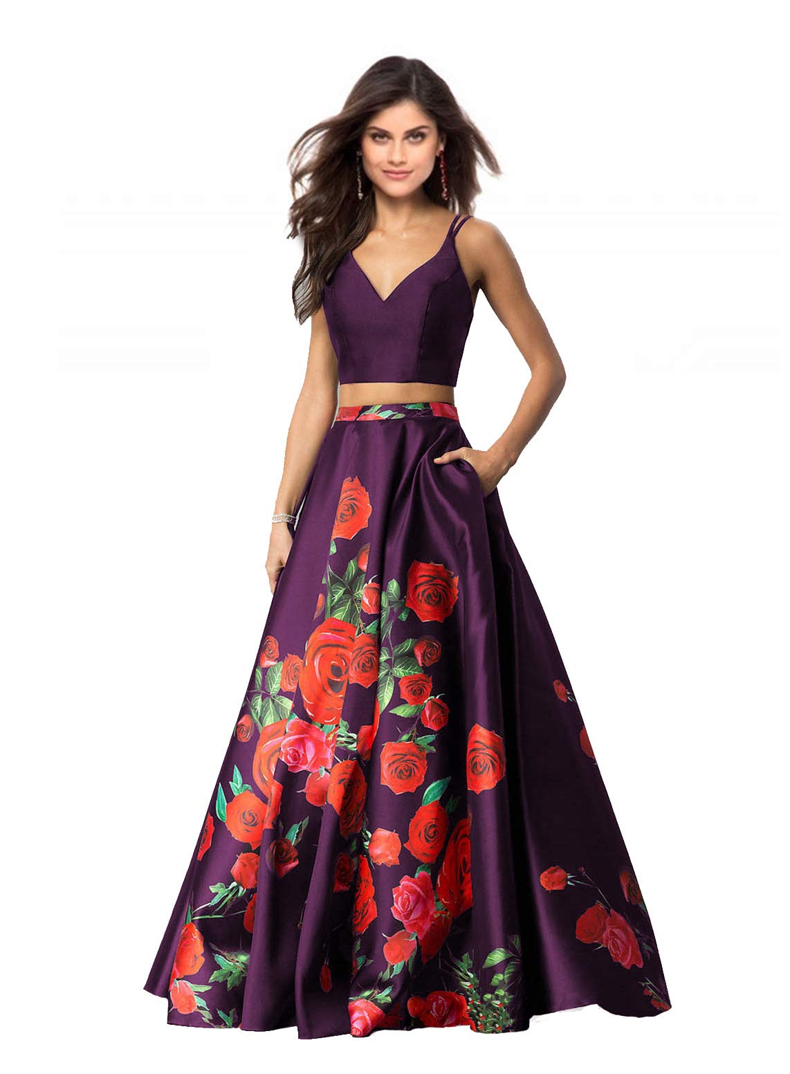 2 piece floral prom dress