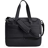 WANDF For Spirit Airlines Personal Item Bag 18x14x8, Lightweight Puffer Travel Duffle Bag for Women with Shoe Compartment & TSA Toiletry Bag Gym Hospital Carry-On Weekender Overnight (Black)