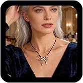 Ximdble Vintage Large Bow Pendant Necklace Black Leather Choker Necklace Hollow Bow Tie Necklace Black Suede Cord Necklace Leather Cord Choker Necklace for Women