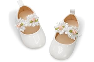 Uineky Baby Girls Dress Shoes Infant Mary Jane Flats Newborn Bowkont Non-Slip Lightweight Soft Sole First Walkers Princess Wedding Shoe