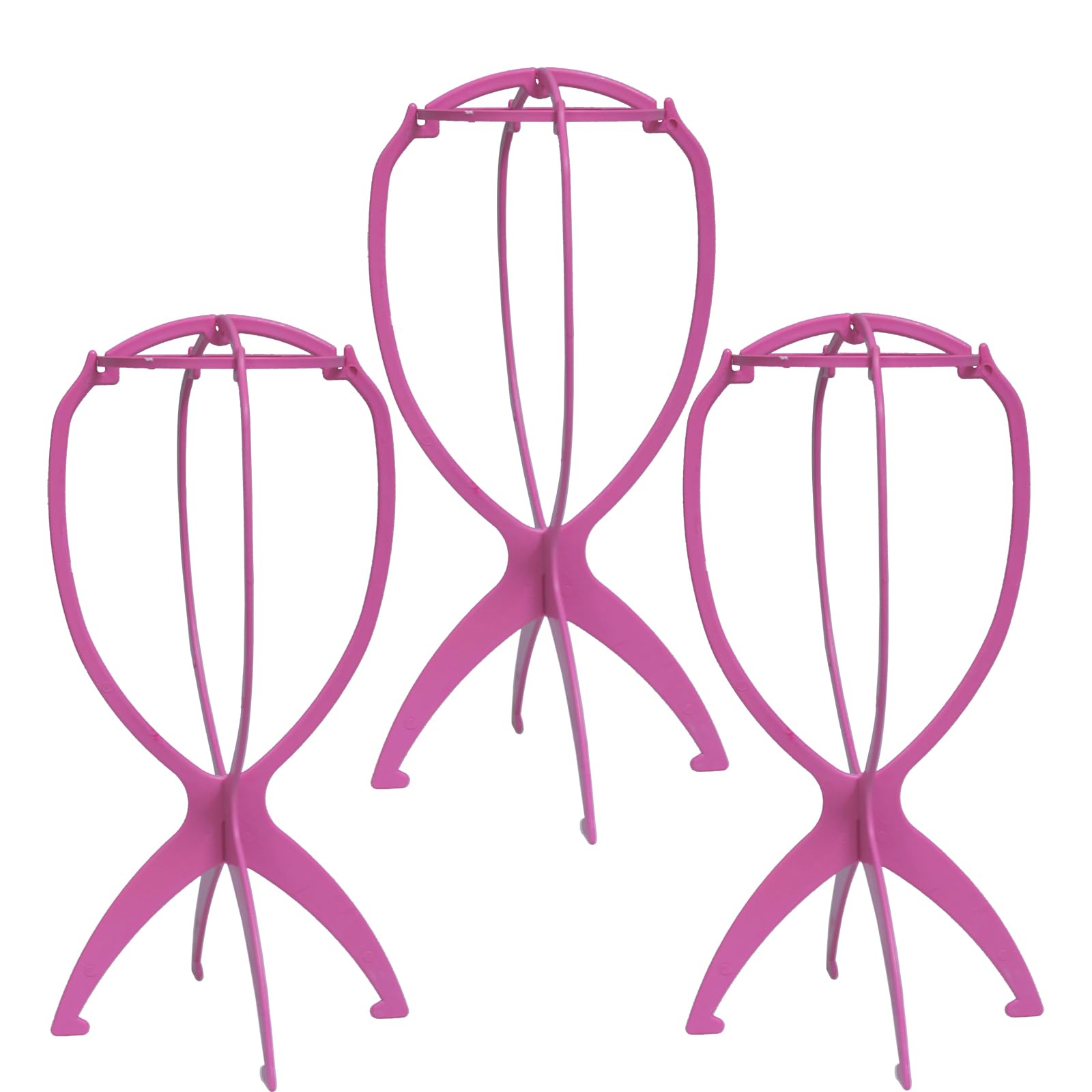 3 Pack Wig Stands for Long Short Hair, Portable Collapsible Dryer Travel Extensions Stands, Hairpin Durable Plastic Folding Holder (Pink, 14 Inch) — image 1