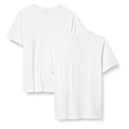 Amazon Essentials Men's Slim-Fit Short-Sleeve Cotton Henley T-Shirt, Pack of 2, White, Medium