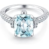 Gem Stone King 3.11 Cttw Sky Blue Simulated Aquamarine and White Created Sapphire Ring For Women | 925 Sterling Silver | Wedding Engagement Anniversary Promise Ring For Women | Available In Size 5-9
