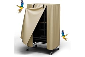 Yvmeu Bird Cage Cover for Night - with Top Blackout Birdcage Cover for Winter Universal Breathable Large Nighttime Cage Cover for Bird (Khaki, 38x24x48 inch)