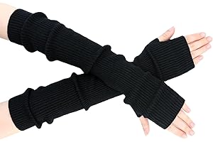 SEYUFN Winter Fingerless Long Gloves for Women Cashmere Blended Knitted Arm Warmers Super Soft Black Arm Sleeves
