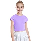 Auranso Girls Crop Tops Summer Short Sleeve Round Neck T Shirts Basic Tee for Kids