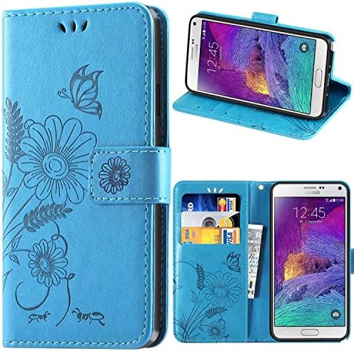 Galaxy Note 4 Case, kazineer Premium Leather Case Flower Pattern Wallet Cover for Samsung Galaxy Note 4 - Turquoise blue