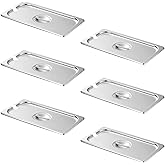HECMAC 6-Pack 1/3 Size Slotted Hotel Pan Cover, Heavy Duty, Stainless Steel Solid Steam Table Catering Food Pan Lid with Handle