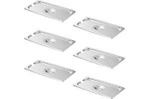 HECMAC 6-Pack 1/3 Size Slotted Hotel Pan Cover, Heavy Duty, Stainless Steel Solid Steam Table Catering Food Pan Lid with Handle