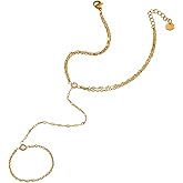 Hand Chain Bracelet for Women Adjustable 18K Gold Plated Finger Ring Bracelets,Minimalist Boho Wedding Pearl Cubic Zirconia Beaded Stackable Layered Chic Jewelry