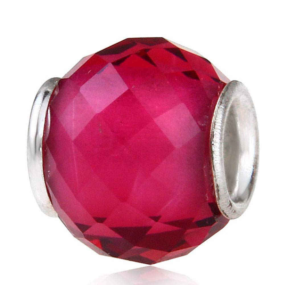 925 Sterling Silver Murano Lampwork Glass Charm Birthstone Charm Birthday Charm Anniversary Charm for Pandora Charm Bracelet … (Light Red)