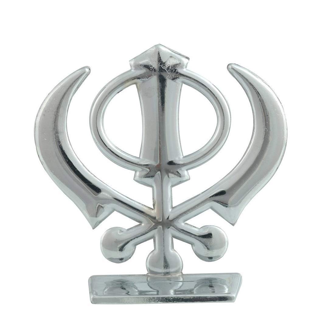 Target Store Sikh Religious Symbol Khanda Sahib Idol Silver Metal Statue for Car Dashboard | Mandir Pooja Murti | Temple Puja | Home Decor | Office Table Showpiece (LBH-5 x 0.5 x 6.5 cm)