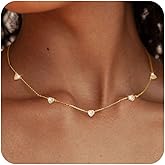 FUNEIA Dainty Silver Gold Necklaces for Women Trendy Non Tarnish 14K Gold Plated Cubic Zirconia Necklace Layered Cute Butterfly Heart Station Choker Necklace Stack for Wedding Prom Brides Jewelry