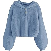 GAMISOTE Kids Girl's Fuzzy Hoodies Warm Loose Button Down Pullover Sherpa Jacket Top