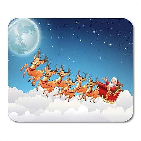 Semtomn Mouse Pad Red Santa Claus Rides Reindeer Sleigh Flying In The Mousepad 98 X 79 For Notebooksdesktop Computers Mouse Mats Office Supplies