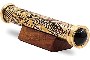 ROORKEE INSTRUMENTS (INDIA) A NAUTICAL REPRODUCTION HOUSE RII Brass Handmade Teleidoscope, Vintage Look Kaleidoscope with Wooden Display Stand, Nautical Décor for Gifting, Antique Finish Gift for Husband, Graduation Day, Retirement, Christmas
