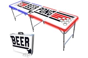 PARTYPONG Standard 8-Foot Folding Beer Pong Table w/Cup Holes & LED Lights - Top Pong Edition