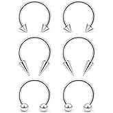 Dyknasz Externally Threaded Septum Rings Surgical Steel Lip Rings Long Spike Septum Piercing Jewelry Nose Ring for Women Men 16g