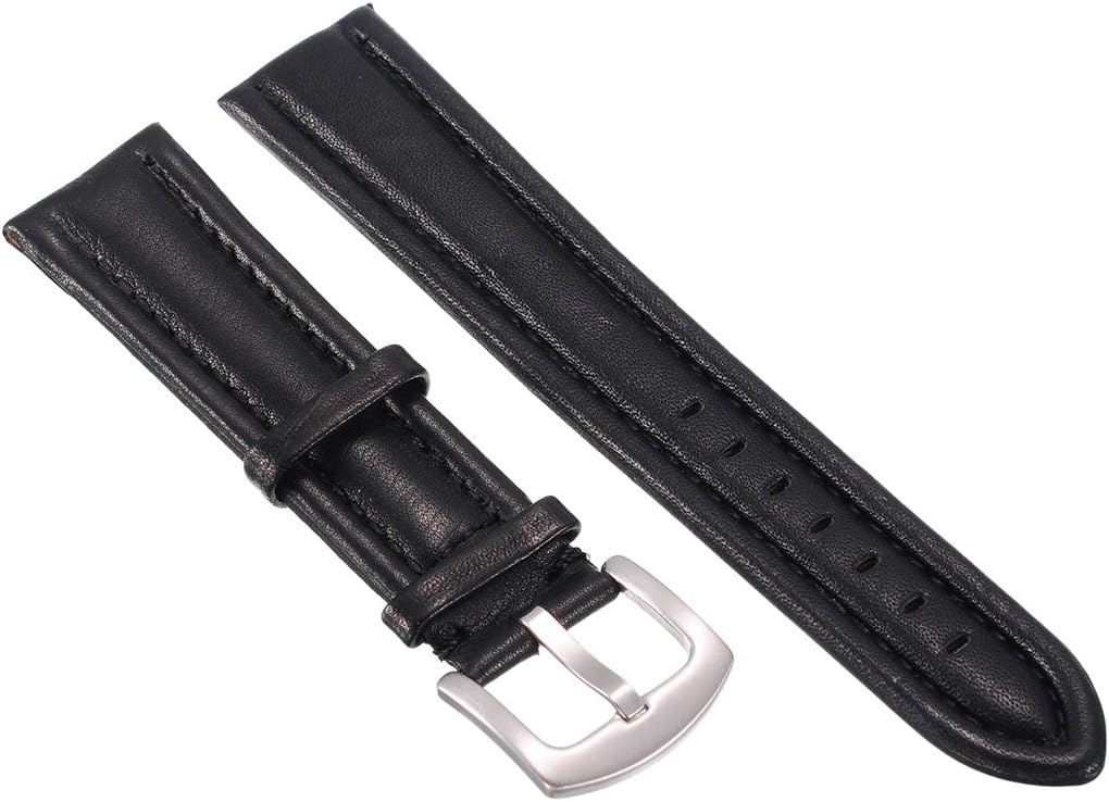 26mm Black Genuine Leather Stainless Steel Pin Buckle Watch Band Watch Strap