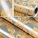 Yifely Delux Gray-Gold Damask Shelving Paper Decorative Vinyl Self Adhesive Shelf Drawer Liner 17x118 Inch