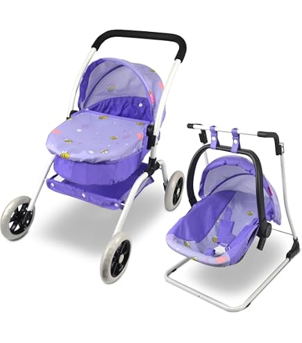 509 Crew 19 pièces CITY PARK Doll Pram n Play Set, Multi Play Doll Pram Stroller, High Chair, Activity Gym, Changing Bag, 15 Piece Accessory, for dolls 53cm, For Kids Ages 3