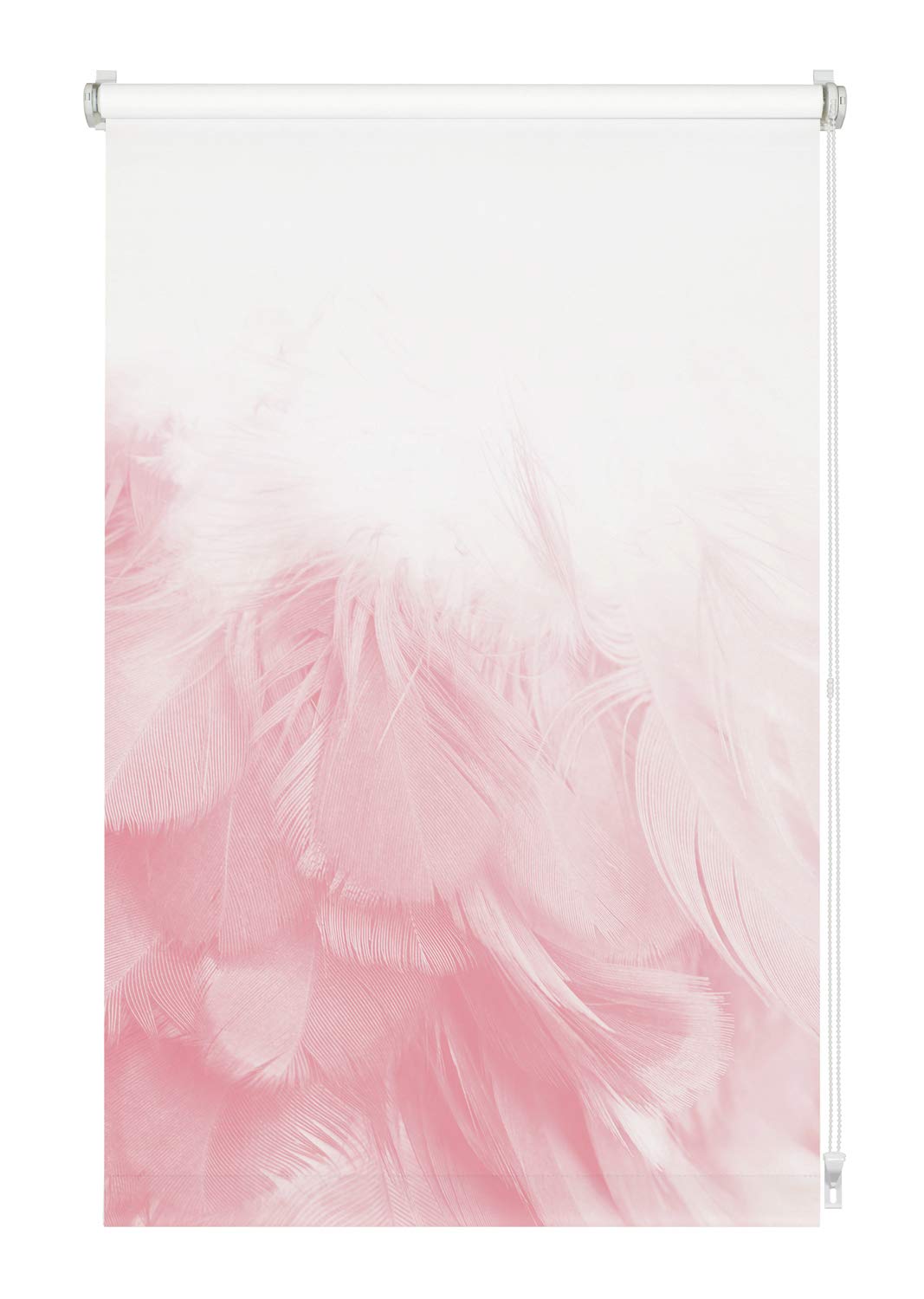 GARDINIA Digiprint Roller Blind, Feathers, Interlocking Fastening, Digital Print, Matte, Incl. Mounting Material, White/Pattern, 90 x 150 cm (WxH)