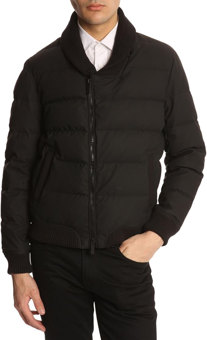 ARMANI COLLEZIONI Down Jackets Men Black Down Jacket with Shawl