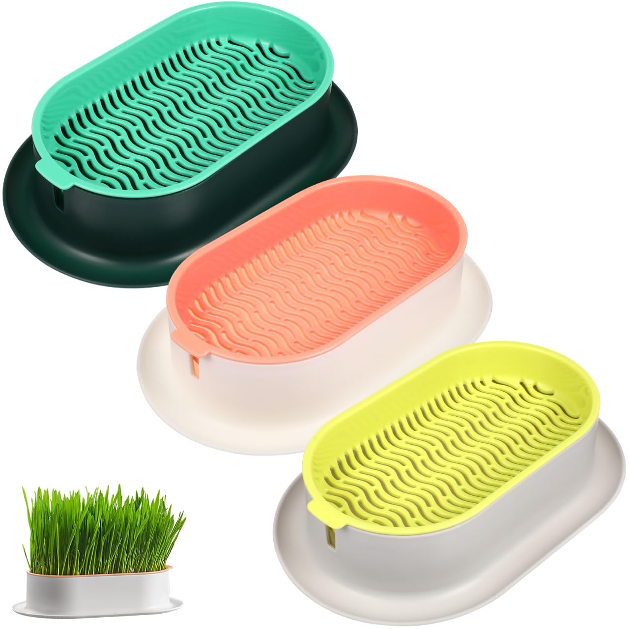Alipis 3Pcs Cat Grass Planter, Soilless Cat Grass Growing Box Hydroponic Catnip Planting Box Plastic Convenient Cat Grass Case Plant Holder (Pink + Green +Yellow)