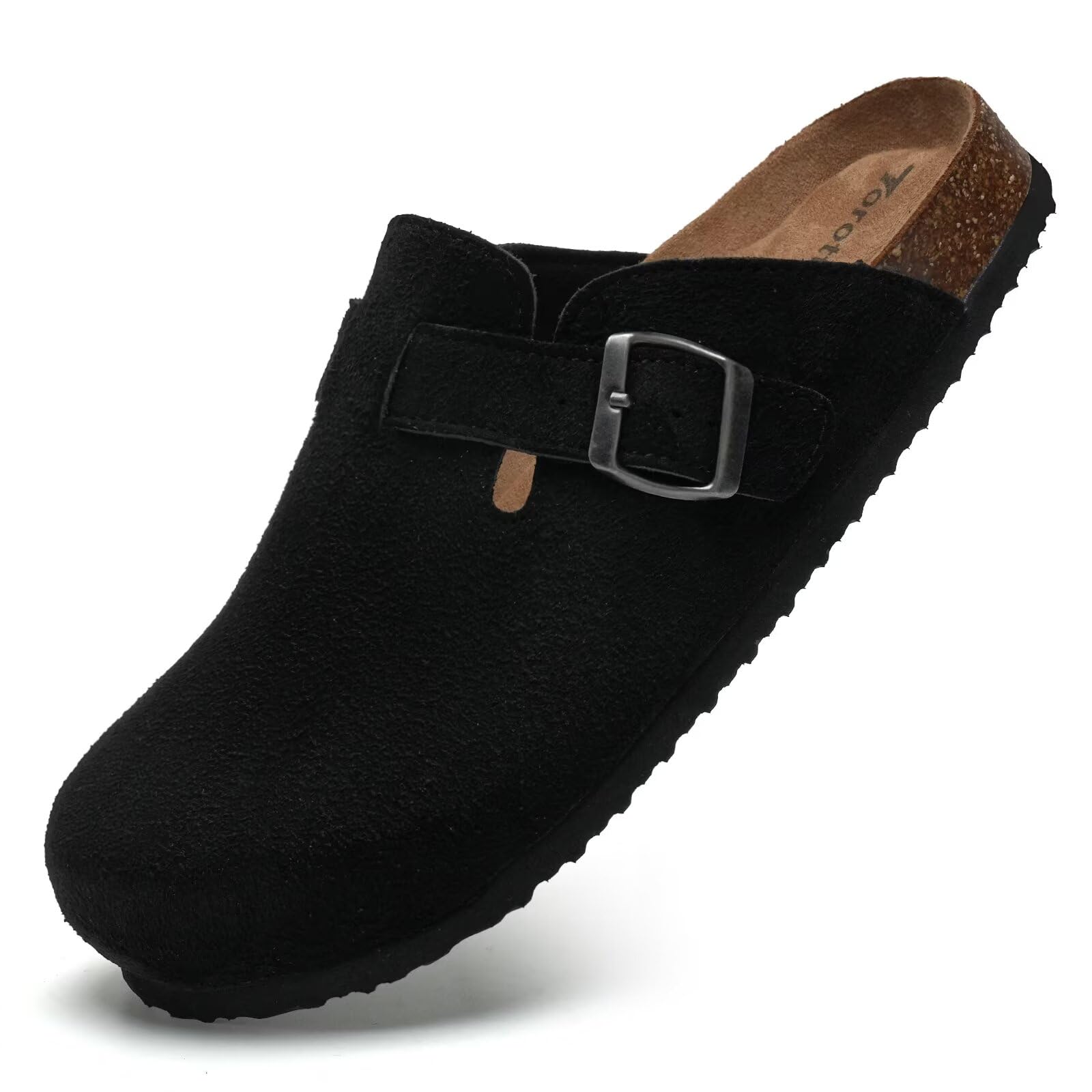 Photo 1 of Torotto Womens Mens Clogs Cork Footbed Suede Slippers Arch Support Potato Shoes with Adjustable Buckle(Black-48)