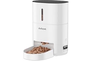 DUDUPET Timed Automatic Cat Feeder with Fully Enclosed Freshness Chamber - 4L Automatic Cat Food Dispenser Battery Operated, 6 Meals 120 Portions Per Day, 10S Dining Voice Record, White
