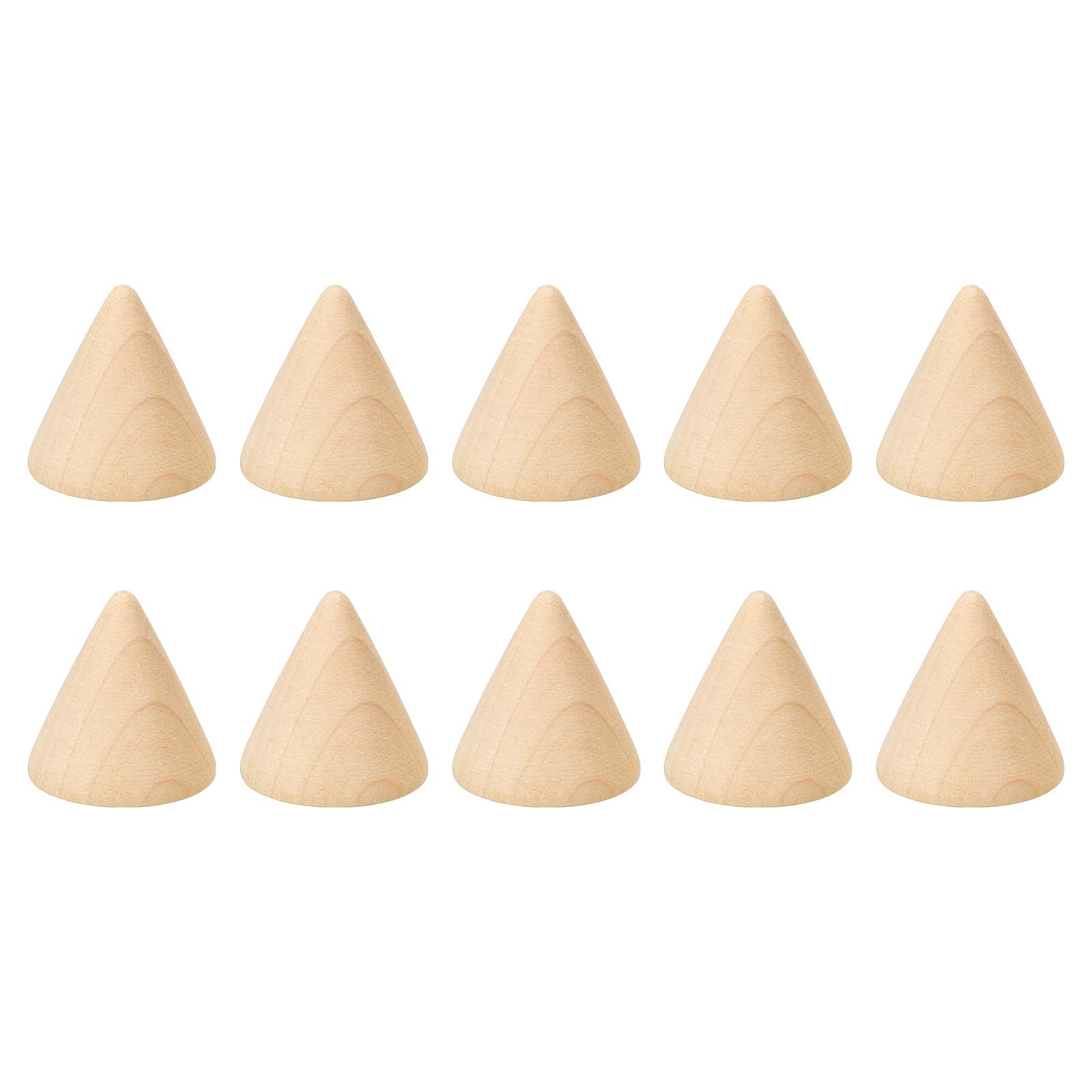 PATIKIL 30x30mm Natural Wood Cone Ring Holder, 10 Pack Finger Jewelry Display Stand Organizer Unpainted Wooden Cones for DIY Craft, Wood Color