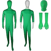 Jiuguva 2 Pack Green Screen Chromakey Bodysuit Gloves Hood, Unisex Disappearing Photography Bodysuit for Adult Men Invisible Effect (6 Feet/ 180 cm)