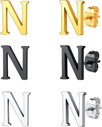 Amazon Findchic イニシャルピアスn レディース ピアスセット 両耳 シルバー ゴールド ブラック シンプル ステンレス アレルギー対応 可愛い アクセサリー ピアス 通販