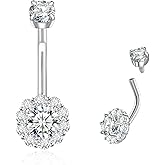Helonley 14G Moissanite Belly Button Ring - 925 Sterling Silver Moissanite Belly Button Ring Flower Cluster Navel Rings Body Piercing Jewelry for Women