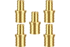 FGBNM 3/4in × 1/2in PEX Fittings, 5 Pack/10 Pack PEX Reducing Elbow/Tee/Coupling, Brass Crimp for PEX Pipe in Plumbing Jobs (5pcs Straight, 3/4×1/2)