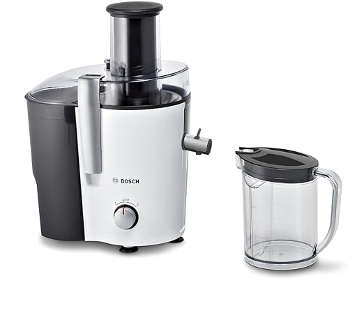 Bosch MES25A0 Entsafter VitaJuice 2 700 W, XL-Einfüllschacht, Edelstahl-Microfilter-Sieb, Ausgießer mit DripStop, weiß / anth