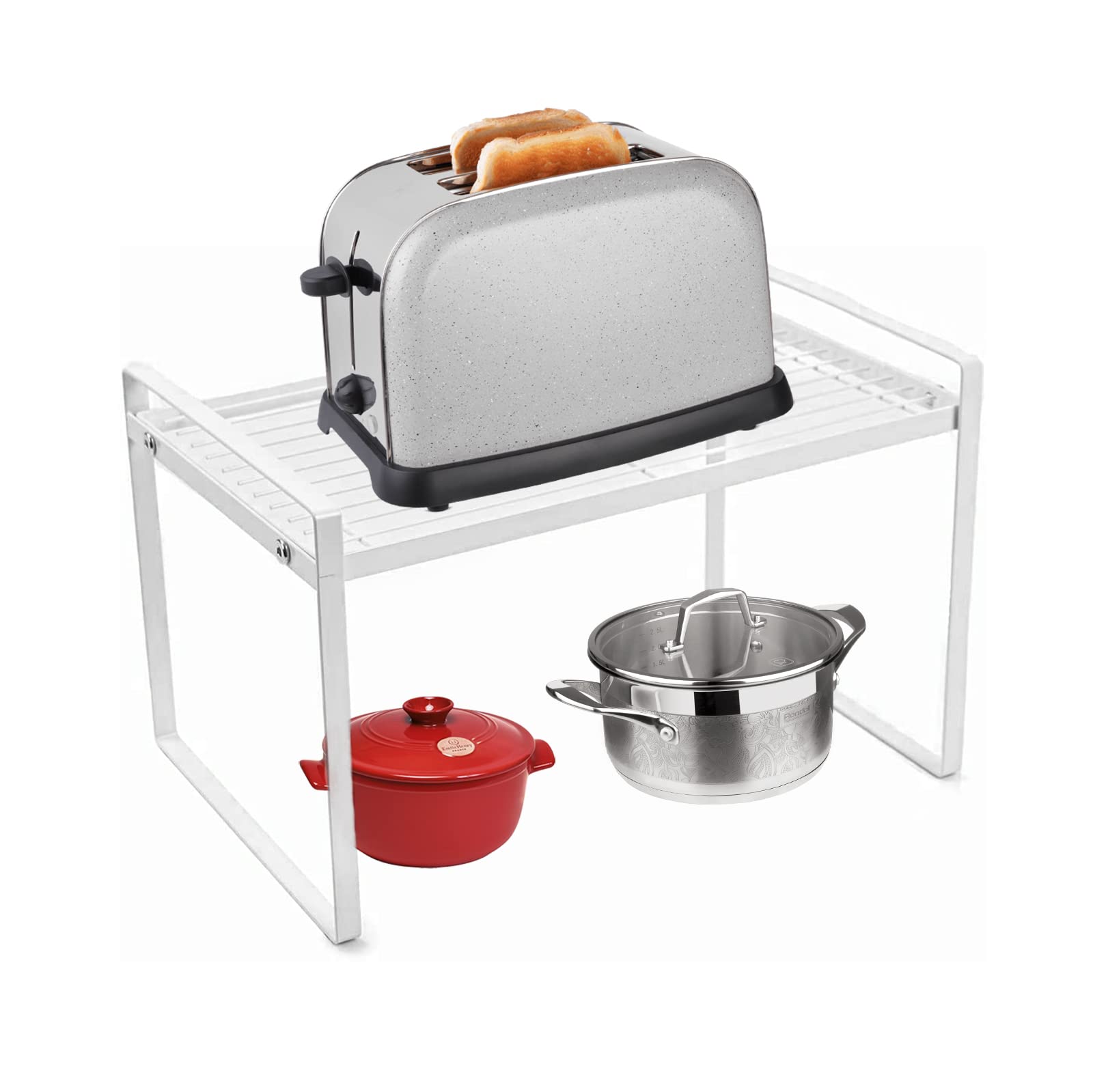 Spesh Kitchen Cupboard Shelf Organiser 33x21x18cm Counter Organiser Shelf Insert Cabinet Metal Rack for Kitchen Bedroom Bathroom(White)