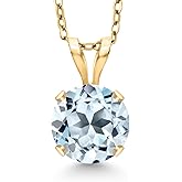 Gem Stone King 14K Yellow Gold Sky Blue Topaz Pendant Necklace for Women | 1.00 Cttw | Gemstone November Birthstone | Round 6MM | With 18 Inch Silver Chain