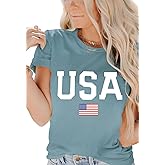 Dressmine Women's Short Sleeve American Flag Shirt Round Neck USA Shirts Summer Fourth July Graphic Tee Patriotic T Shirt