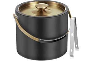 IHOO 3.2L Modern Insulated Ice Bucket with Silicone Lid, Tongs, Strainer, Double Wall Stainless Steel Ice Bucket for Parties & Cocktail Bar,Ideal for Gift