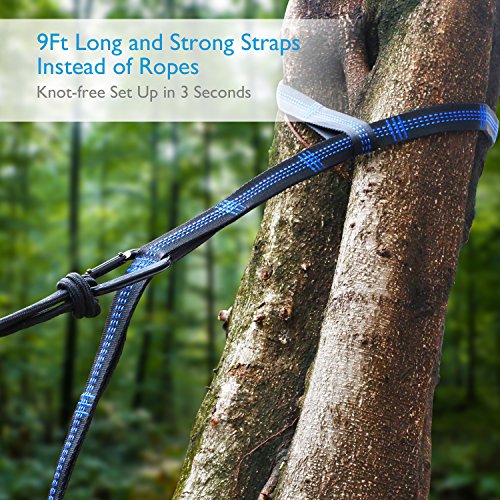 FYLINA Double Camping Hammock with 2 Tree Straps, Carabiner, Portable Lightweight Parachute Nylon Outdoor Hammock for Backpacking, Travelling, Survival, Beach Yard Garden Relaxing(Hammock) - Thumbnail 3